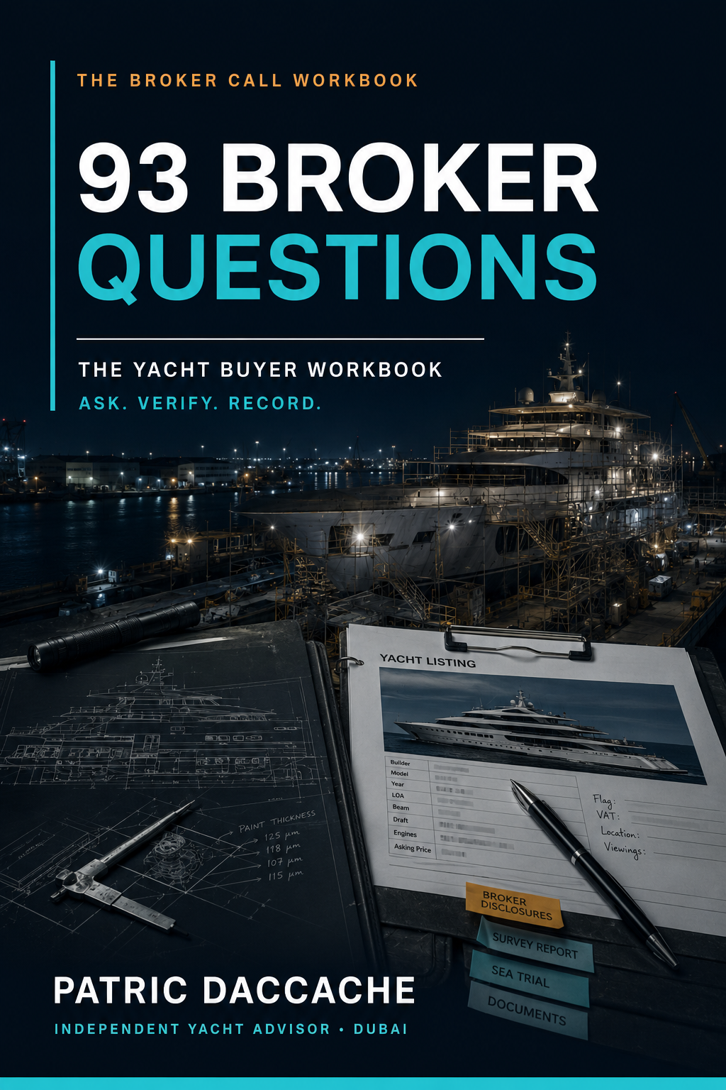 Cover of the 93 Broker Questions Yacht Buyer Workbook by Patric Daccache